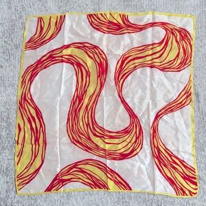 Vintage Abstract Print Silk Scarf 23” Red Yellow White Square